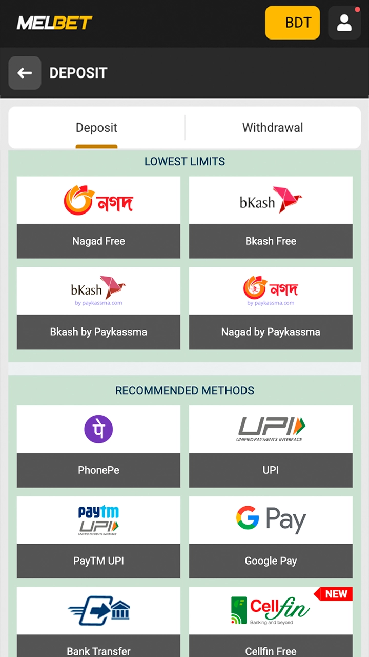 Refill your account balance to make your first bet at Melbet.