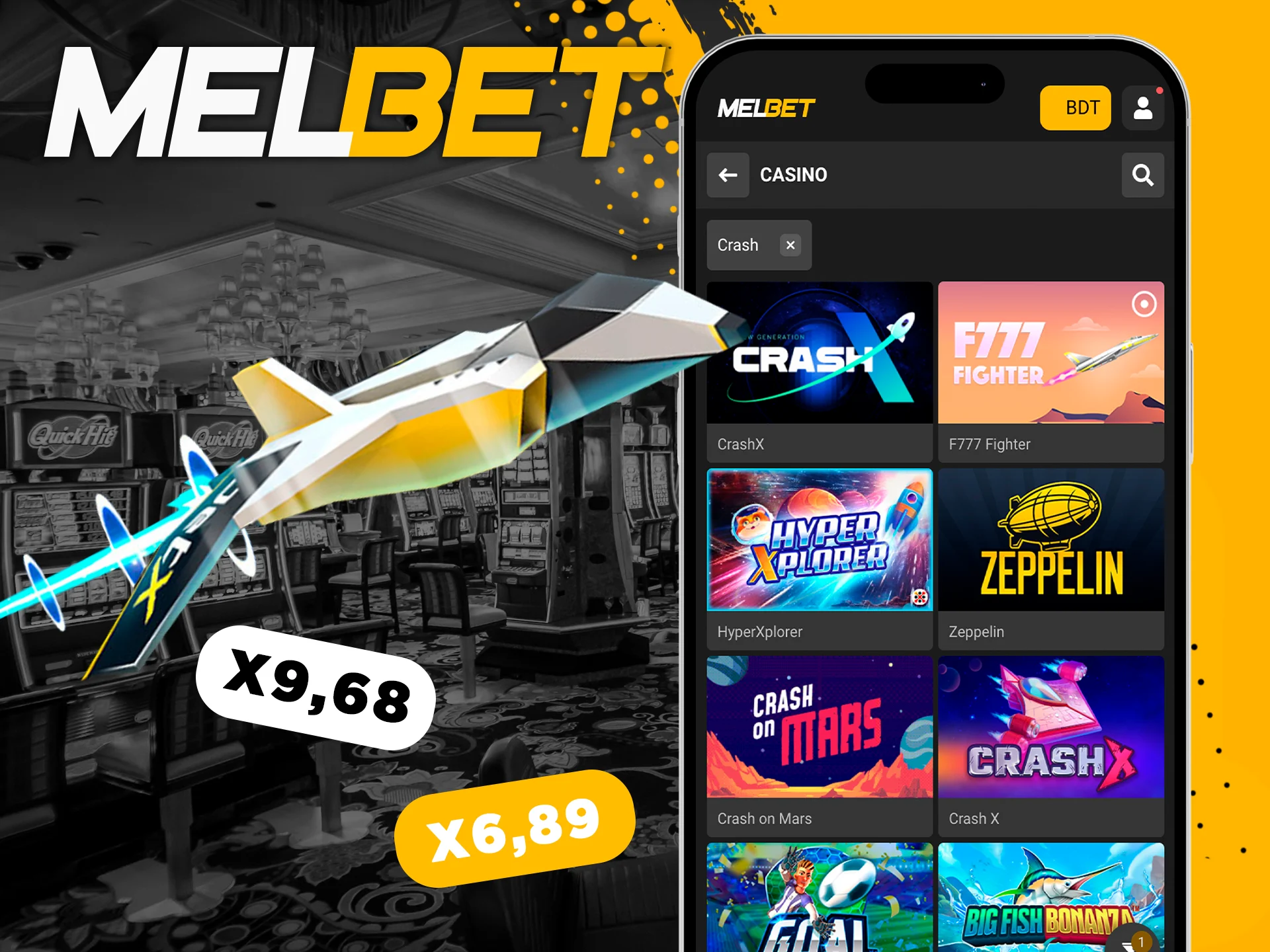 Bet on crash games with the adapted Melbet mobile app.