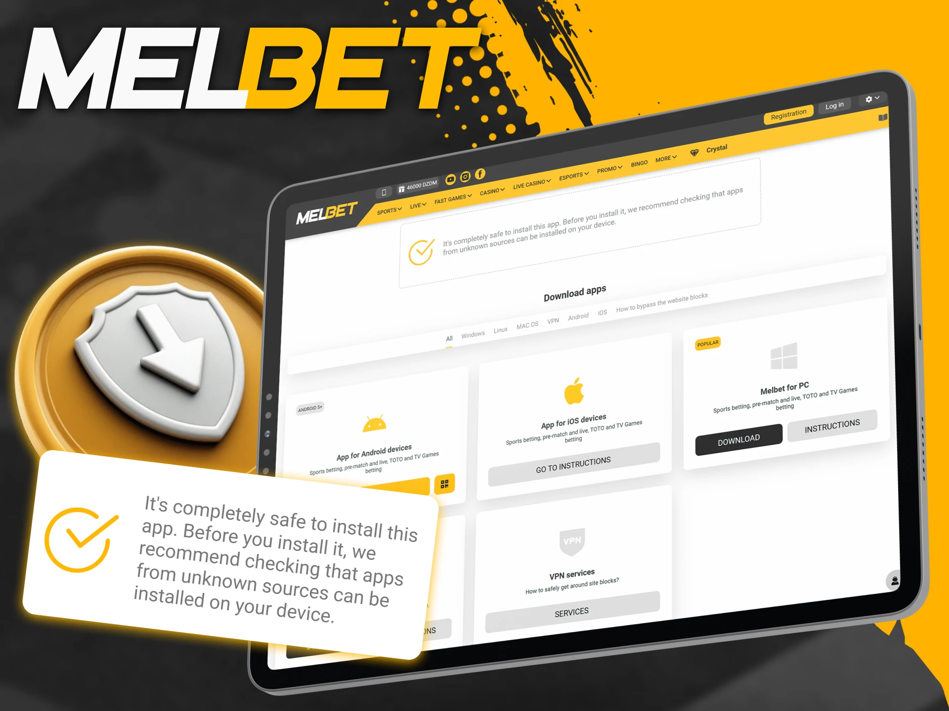 Downloading the Melbet app for PC from the official website is safe and secure for your computer.