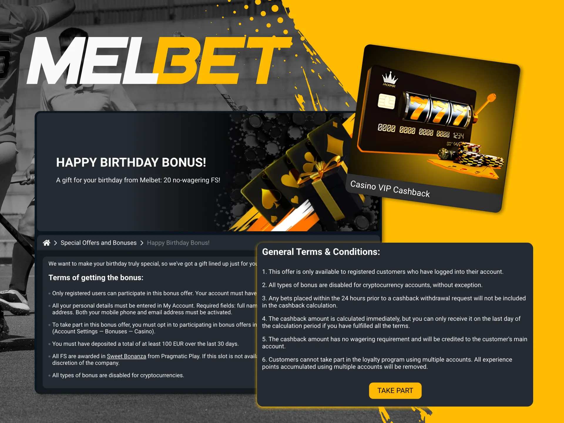 Melbet online casino offers its players a VIP cashback bonus.